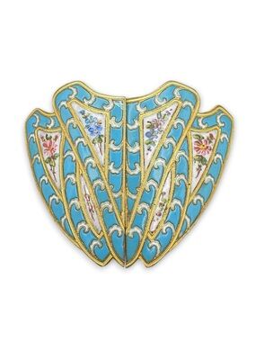 Vintage Large Art Nouveau Blue Guilloché Enamel & Floral Sash/Belt Buckle